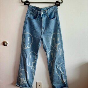 High Waist Cartoon Graphic Wide Leg Jeans